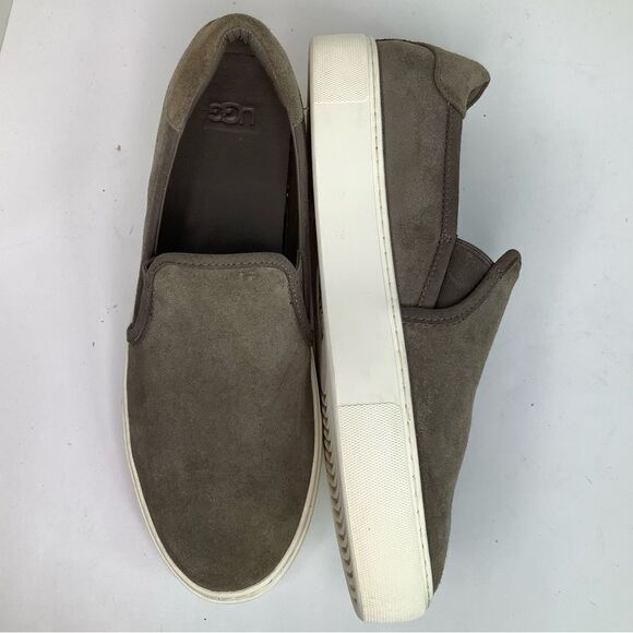UGG Australia Shoes Gray Suede Leather Jass Sneakers Slip Flats On Women Sz 11 - Picture 2 of 10